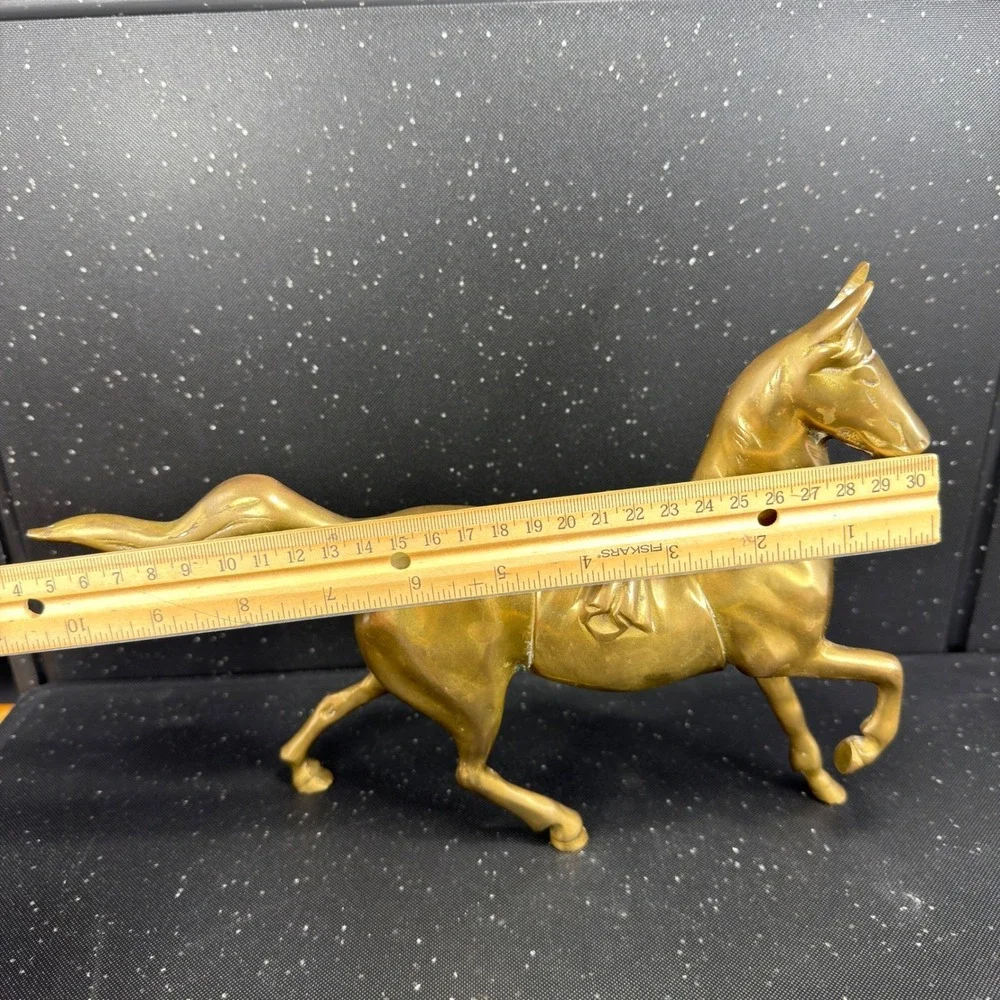 Vintage Brass Trotting Horse Figurine Heavy Equestrian Decor 10.5 Inch Figure